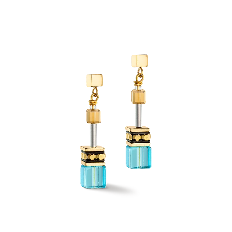 Hoop earrings with polished silver finish for a shiny, modern appeal-GeoCUBE® Iconic earrings gold turquoise