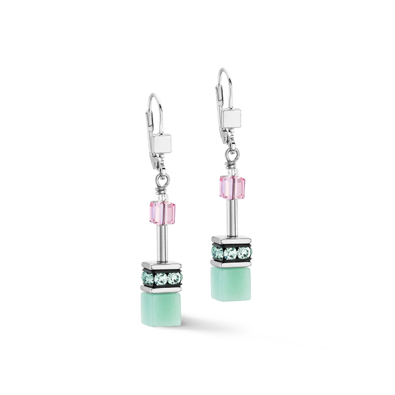 Hoop earrings with crescent moon shapes for a celestial and mystical appearance-GeoCUBE® Iconic earrings green-pink