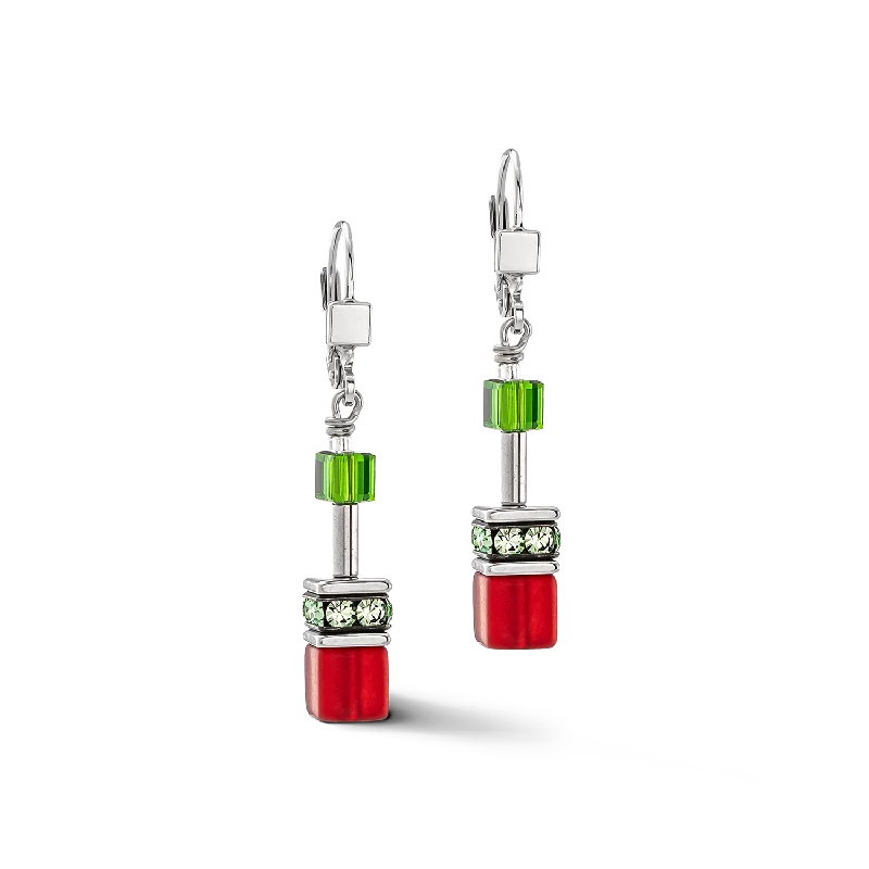 Hoop earrings with textured finishes for a vintage and classic style-GeoCUBE® Iconic earrings red-green