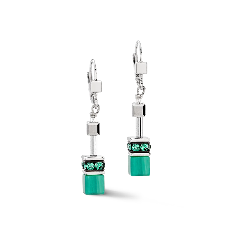 Best hoop earrings with lever-back closures for secure and easy wear-GeoCUBE® Iconic earrings silver-green