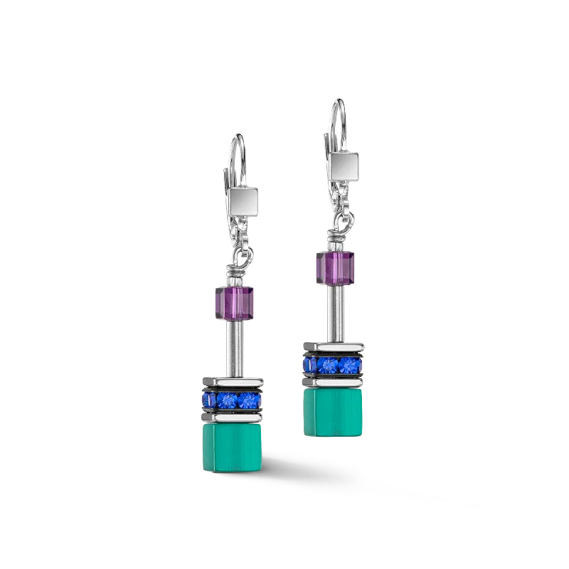 Best hoop earrings with intricate beaded details for a textured, stylish appearance-GeoCUBE® Iconic earrings turquoise lilac