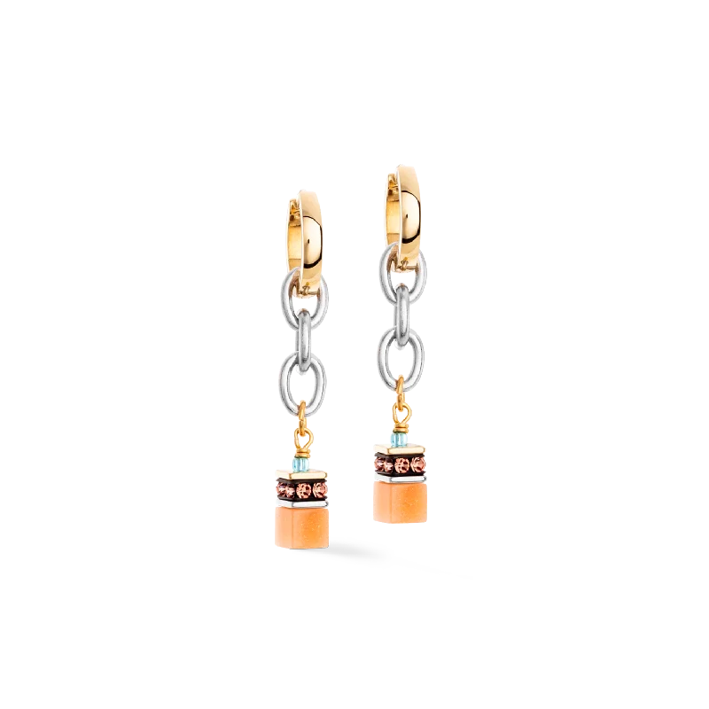 Best hoop earrings with crescent-shaped designs for a bold, moon-inspired style-GeoCUBE® Iconic Fusion Chain hoops aqua-apricot