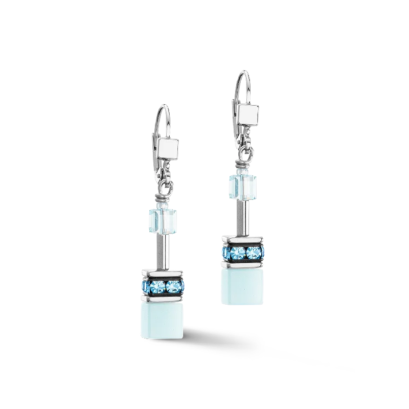 Hoop earrings with twisted metal designs for a dynamic and modern style-GeoCUBE® Iconic Mono Gold earrings ice blue