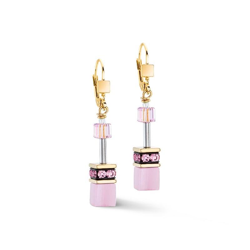 Hoop earrings with luxe velvet finishes for a rich and luxurious touch-GeoCUBE® Iconic Mono Gold earrings pink