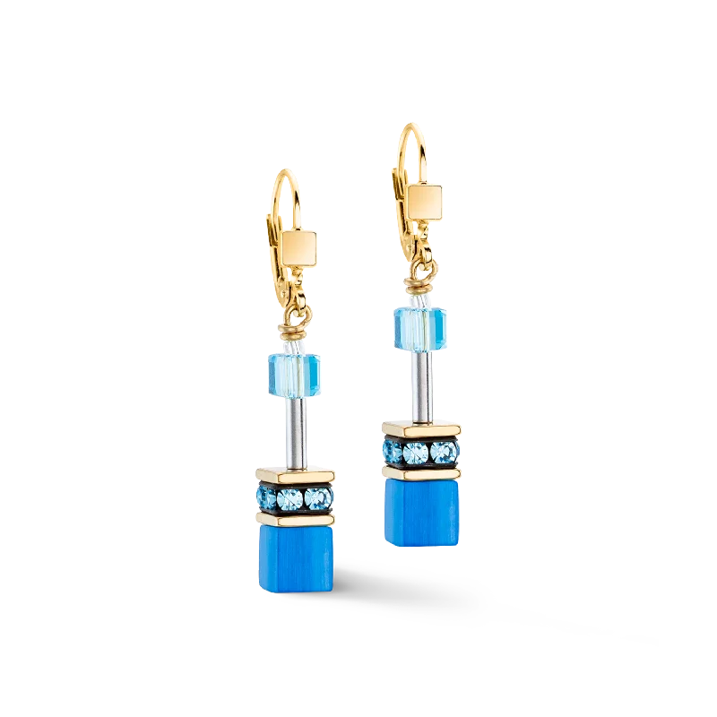 Best hoop earrings with satin ribbons for a soft, feminine appearance-GeoCUBE® Iconic Mono Gold earrings turquoise