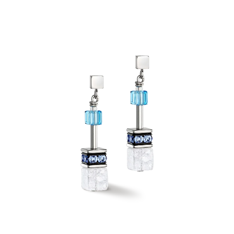 Hoop earrings with floral motifs for a feminine and nature-inspired look-GeoCUBE® Iconic Nature earrings blue white