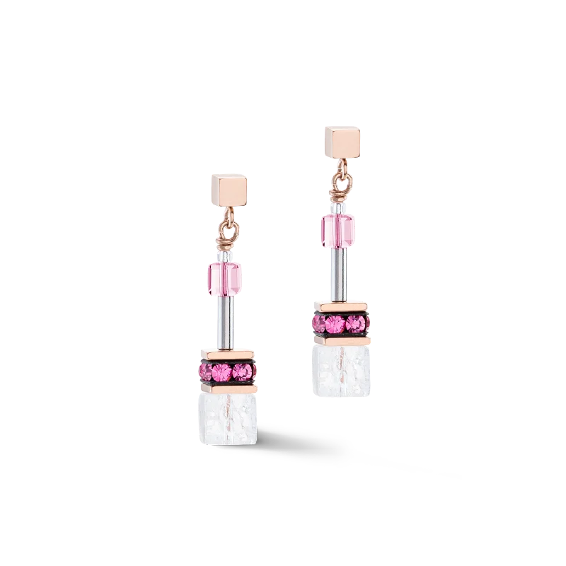 Hoop earrings with diamond-cut surfaces for added sparkle and shine-GeoCUBE® Iconic Nature earrings pink white