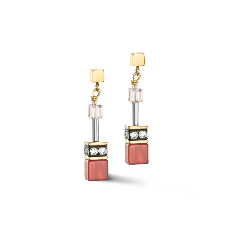 Best hoop earrings with smooth ceramic finishes for a polished, clean style-GeoCUBE® Iconic Precious earrings red-beige