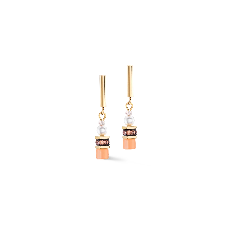 Classic hoop earrings with a thin profile for a sleek and subtle style-GeoCUBE® Mini Fusion Pearls Earrings Apricot Crush