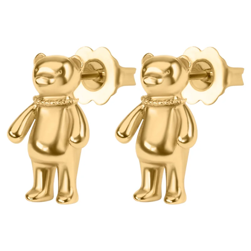 Hoop earrings with polished silver finish for a shiny, modern appeal-Gold Bear Earrings