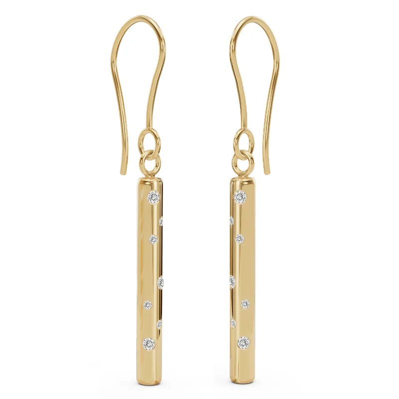 Hoop earrings with twisted metal designs for a dynamic and modern style-Gold Diamond Round Bar Earrings