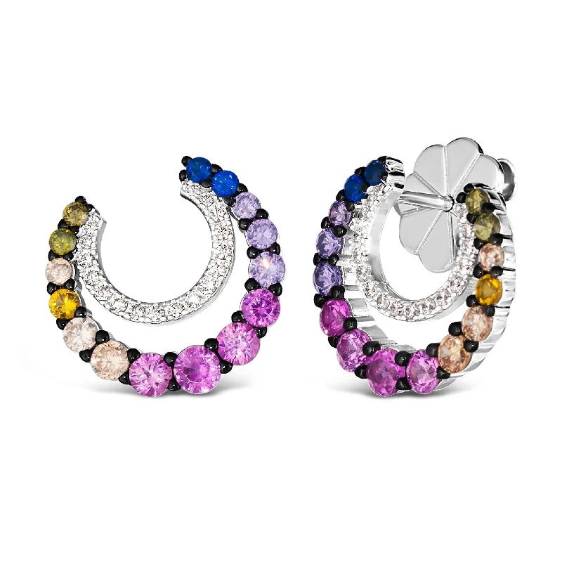 Hoop earrings with multi-tone finishes for a colorful and layered effect-Half Moon Multi-Sapphire Earrings