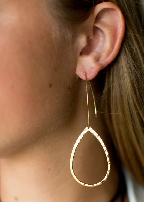 Hoop earrings with twisted leather for a chic and modern boho look-Hammered Teardrop on V