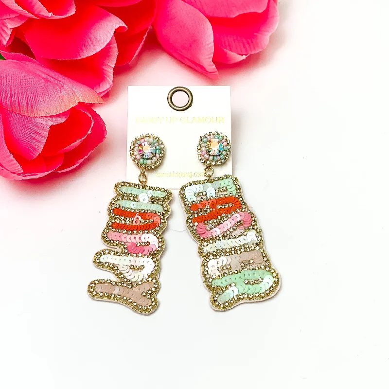 Hoop earrings with dangling charms for a playful and fun look-Happy Easter Beaded Earrings in Pastel Mix