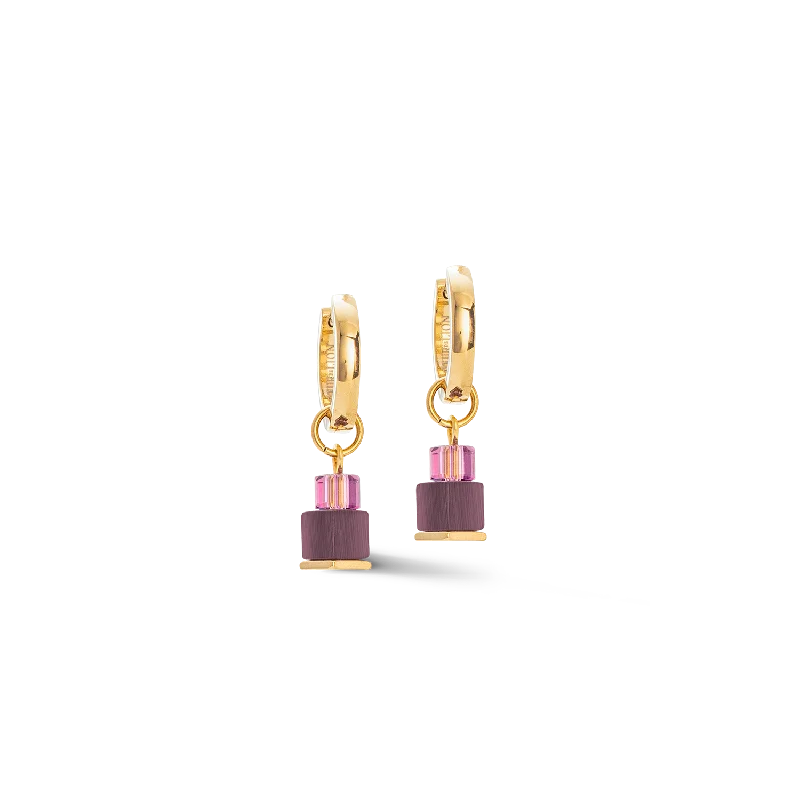 Hoop earrings with a matte finish for a sleek and sophisticated appearance-Hoops Cube Fusion Charm gold-red