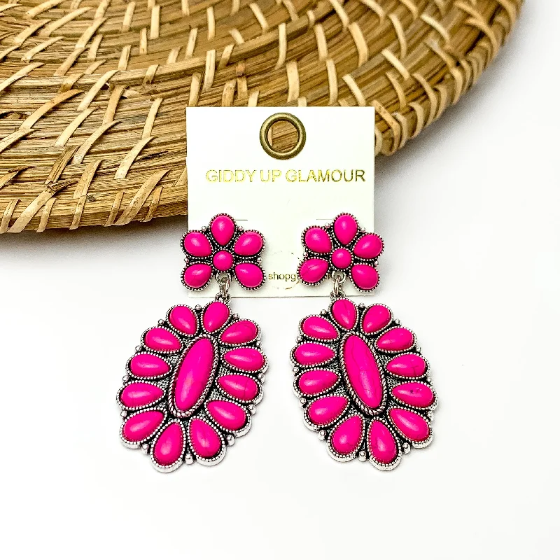 Best hoop earrings with rose gold for a romantic and warm aesthetic-Hot Pink Stone Oval Flower Earrings