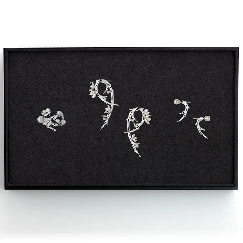 Hoop earrings with twisted metal designs for a dynamic and modern style-Iconic Cherry Blossom Box Set - Silver & Diamond