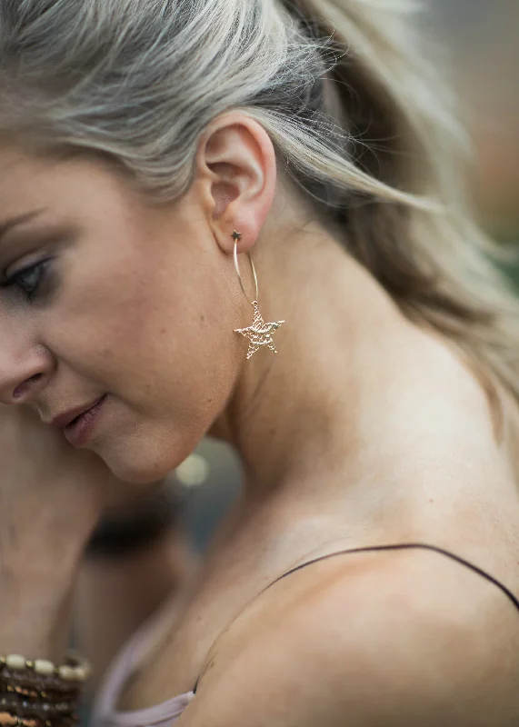 Classic hoop earrings with a thin profile for a sleek and subtle style-Juniper with Stars