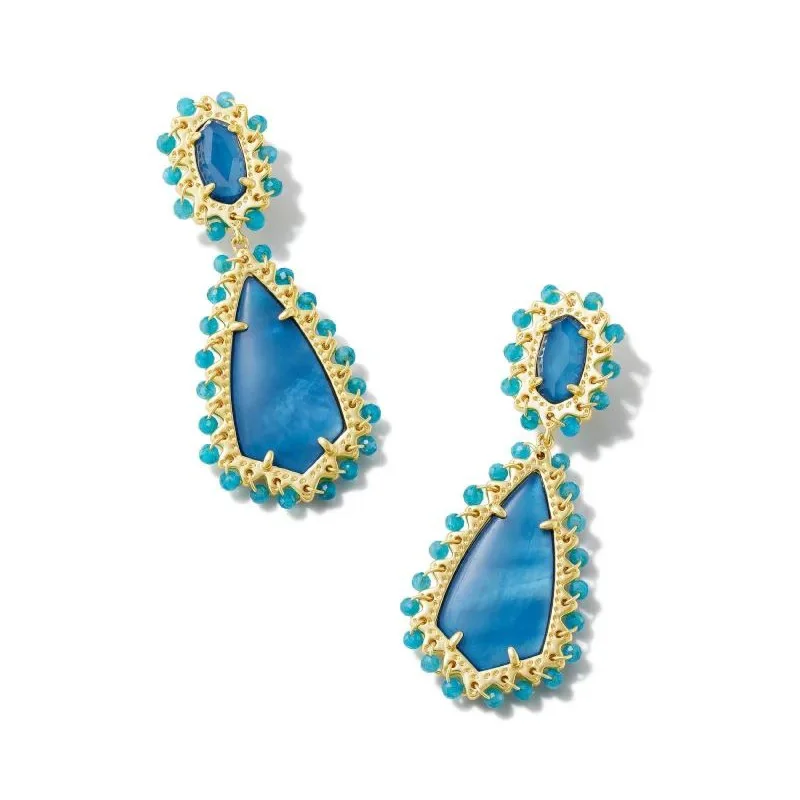 Best hoop earrings with angel wing accents for a spiritual and meaningful design-Kendra Scott | Beaded Camry Gold Statement Earrings in Dark Blue Mix