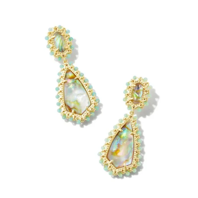 Best hoop earrings with detachable studs for a versatile and adjustable accessory-Kendra Scott | Beaded Camry Gold Statement Earrings in Iridescent Mix