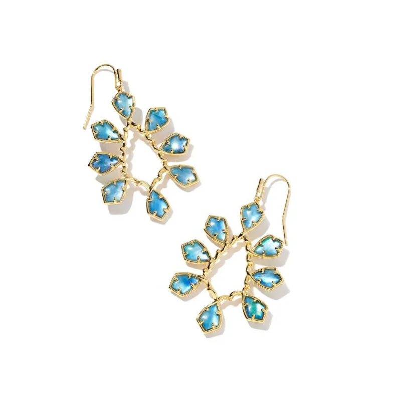 Hoop earrings with artistic filigree designs for an intricate, delicate finish-Kendra Scott | Camry Gold Open Frame Earrings in Dark Blue Mother-of-Pearl