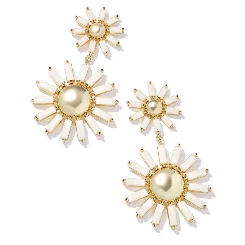 Best hoop earrings with turquoise stones for a bohemian-inspired vibe-Kendra Scott | Madison Daisy Gold Statement Earrings in White Opaque Glass