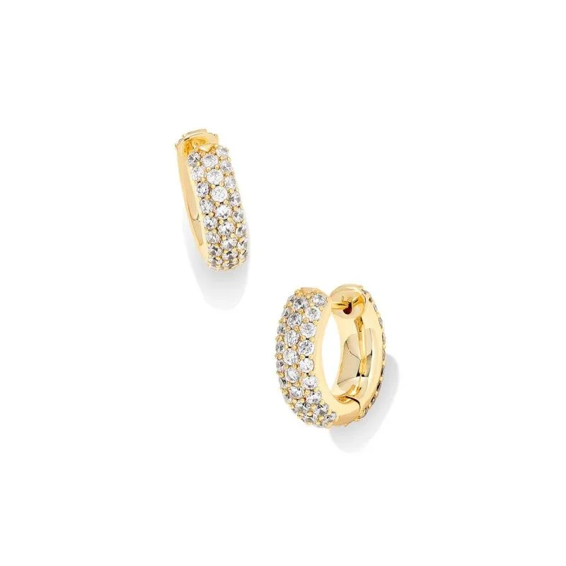 Best hoop earrings with custom engravings for a personalized and meaningful gift-Kendra Scott | Mikki Pave Huggie Earrings in Gold