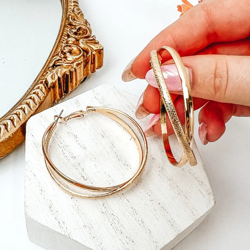 Best hoop earrings with intricate beaded details for a textured, stylish appearance-Large Double Hoop Earrings in Gold Tone