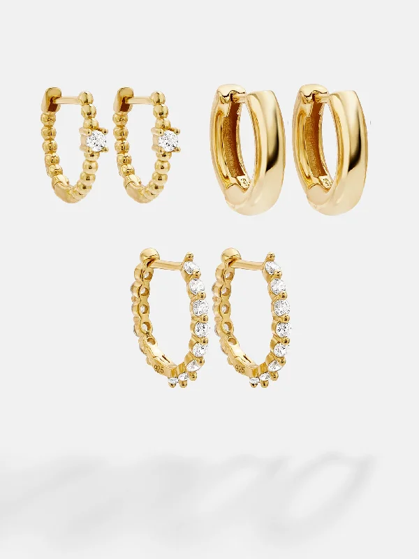 Lightweight hoop earrings for comfortable and all-day wear-Lauren 18K Gold Earring Set - Gold/Pavé