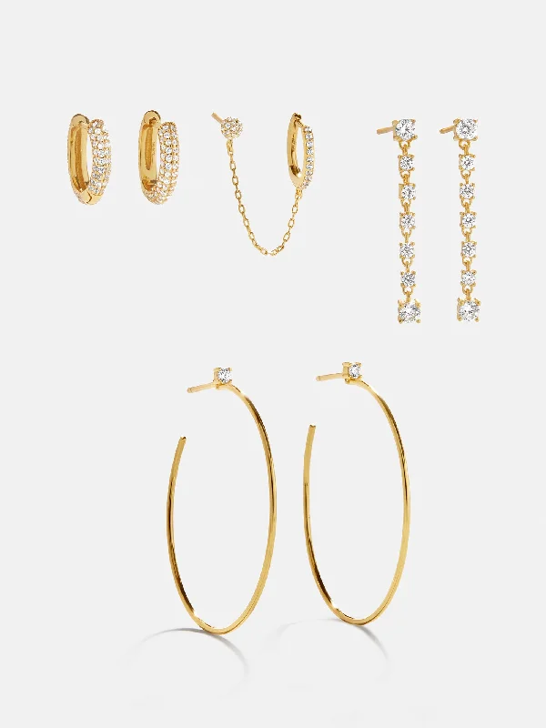 Best hoop earrings with matching bracelets for a coordinated jewelry set-Leighton 18K Gold Earring Set - Gold/Pavé