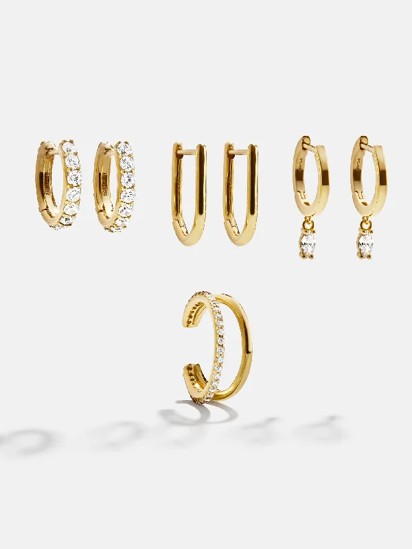 Hoop earrings with oversized designs for a bold, fashion-forward statement-Leslie 18K Gold Earring Set - Gold