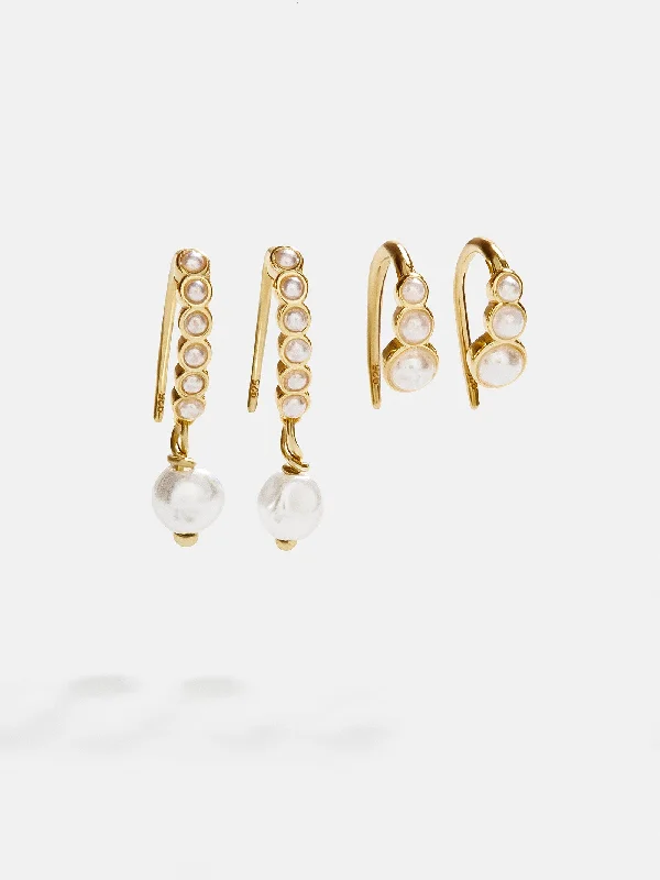 Hoop earrings with open designs for a modern, lighthearted vibe-Lucia 18K Gold Earring Set - Gold