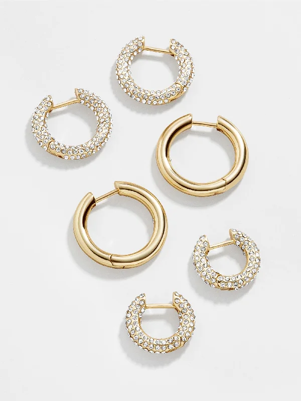 Hoop earrings with twisted metal designs for a dynamic and modern style-Lucy Earring Set - Gold/Pavé