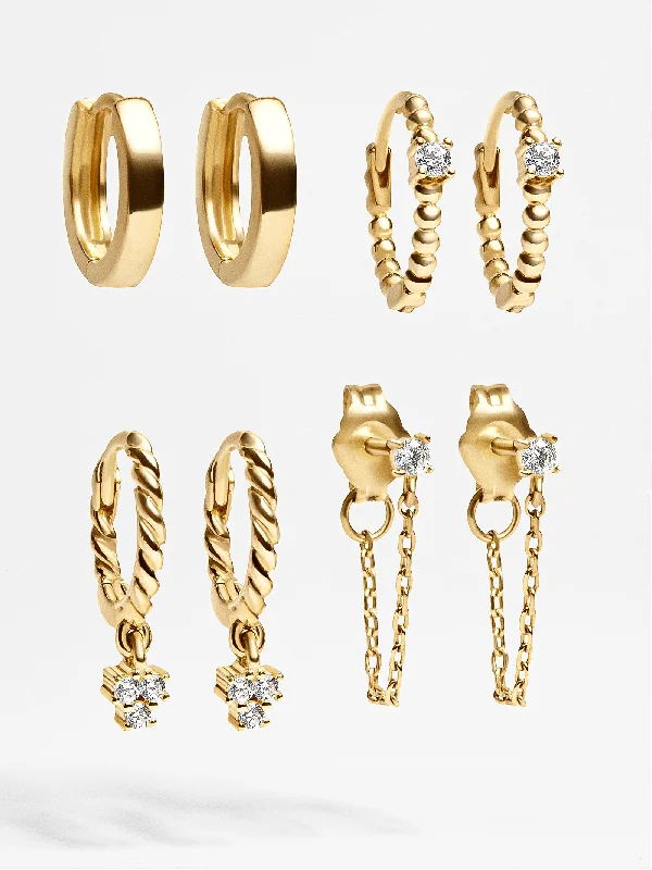 Best hoop earrings with geometric cuts for a sharp, modern appeal-Luna 18K Gold Earring Set - Gold/Pavé