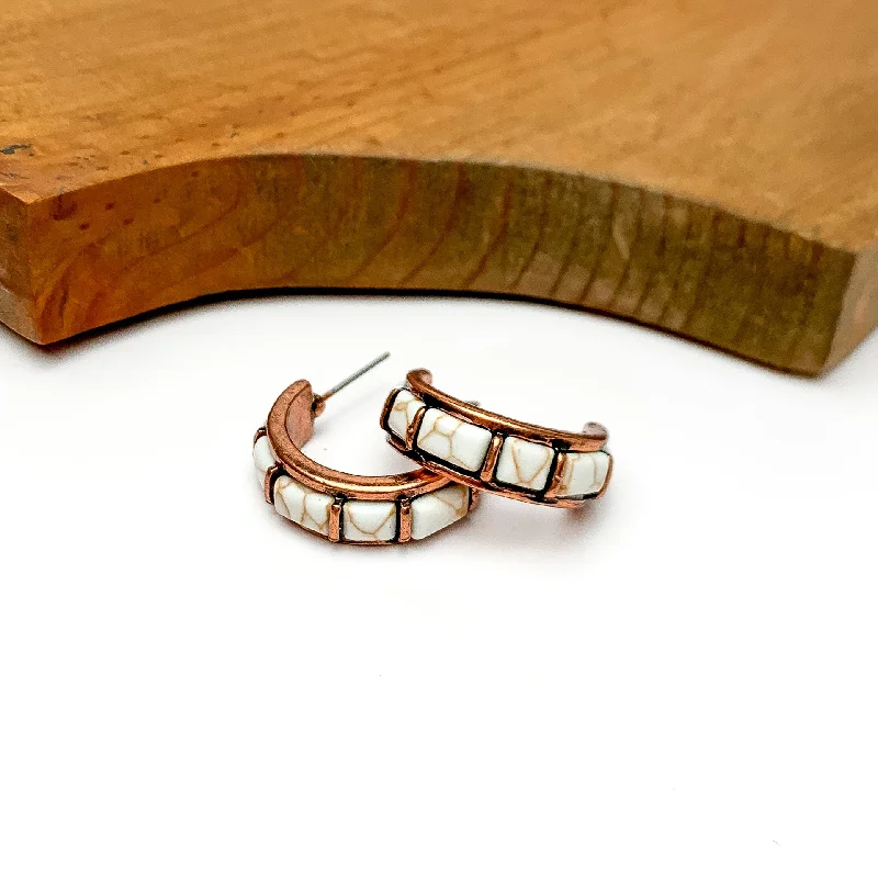 Hoop earrings with luxe velvet finishes for a rich and luxurious touch-Medium Ivory and Copper Tone Hoops