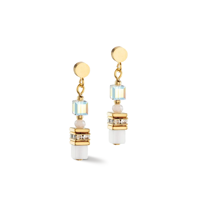 Hoop earrings with a chunky design for a bold and trendy statement-Mini Cubes earrings gold white