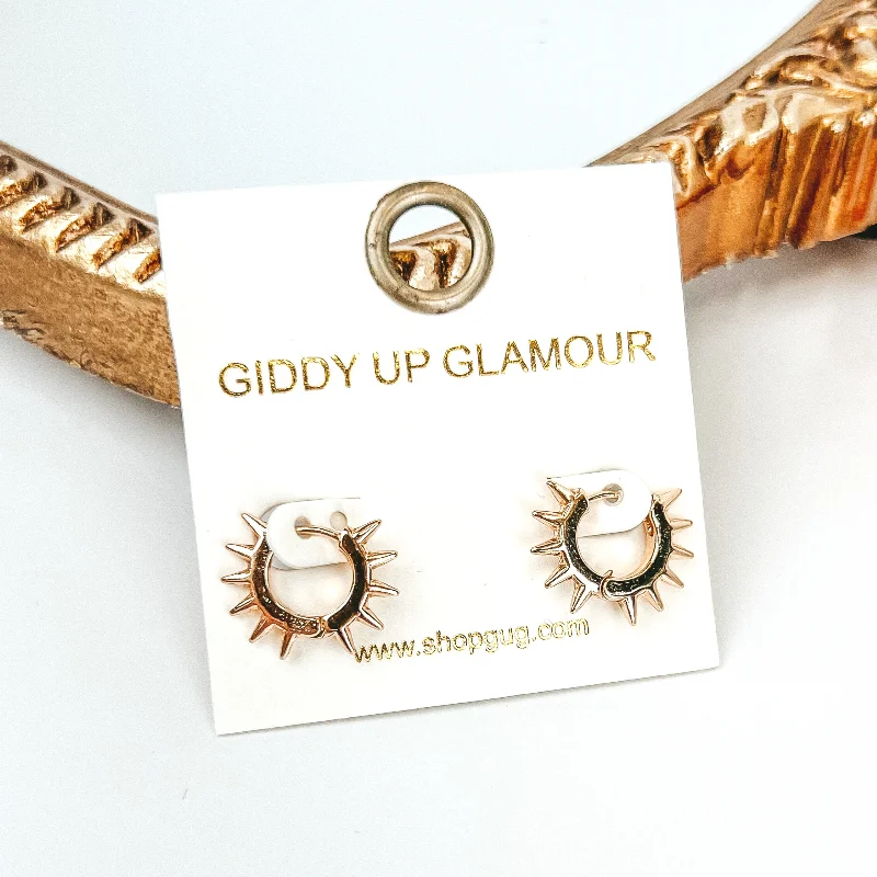 Best hoop earrings with minimal embellishments for a sleek and modern look-Mini Sunburst Hoop Huggie Earrings in Gold Tone