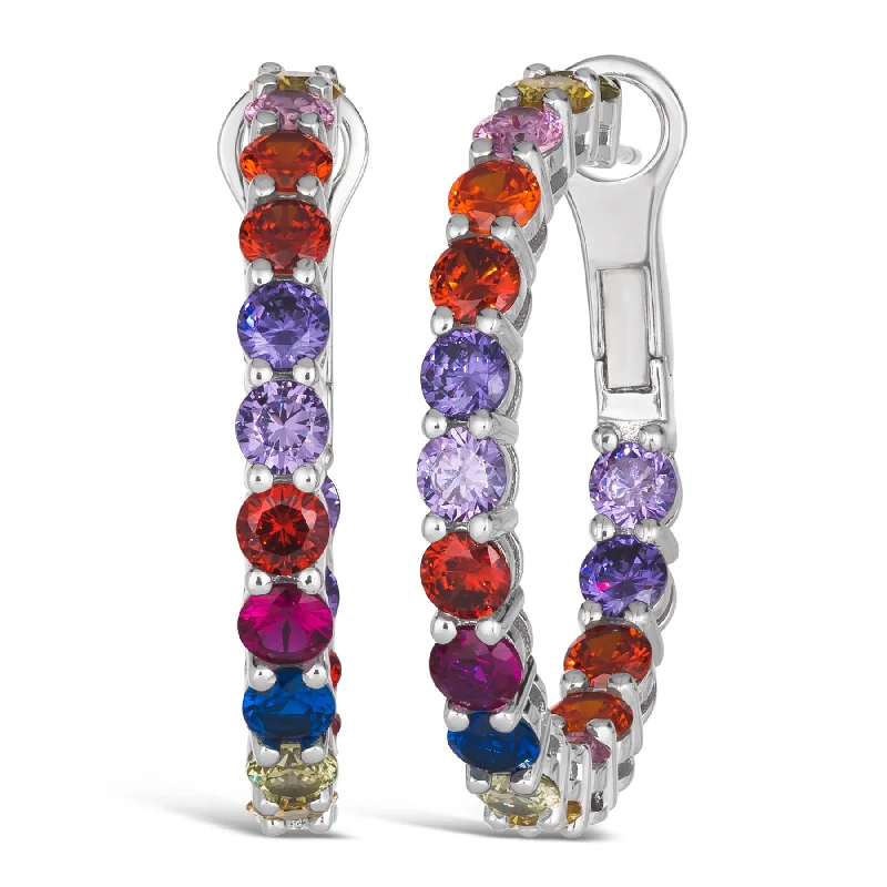 Hoop earrings with oversized pearl accents for a statement-making look-Multi Sapphire Inside Out Hoops