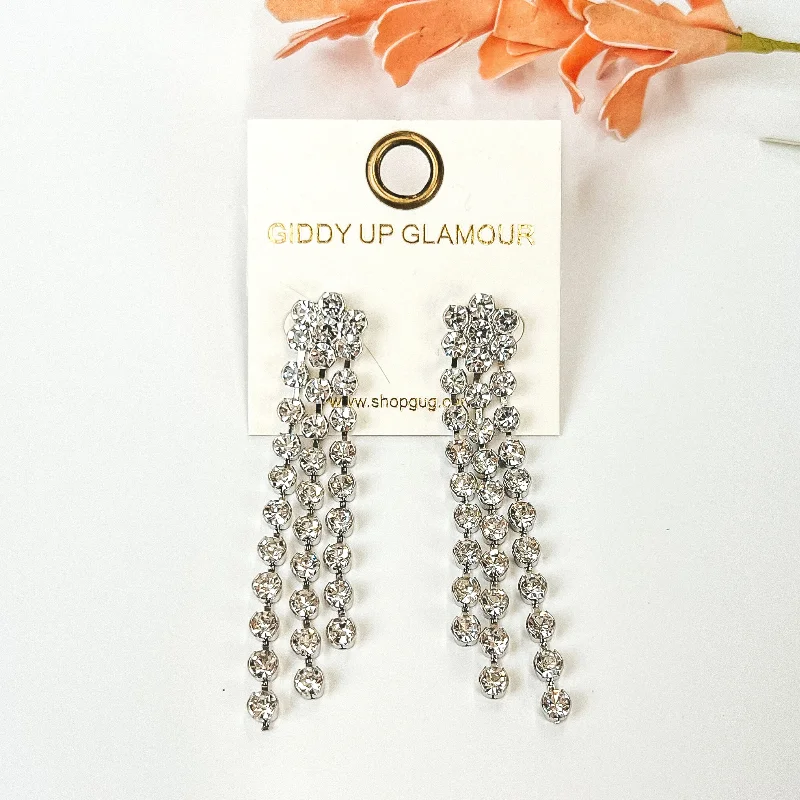 Best hoop earrings with geometric shapes for a modern and artistic appeal-Night of Sparkles Tassel Earrings with Clear Crystals in Silver Tone