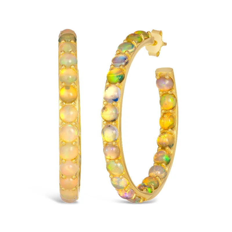 Hoop earrings with a matte black finish for a sleek, edgy vibe-Olivia 50 Gold Opal Hoop