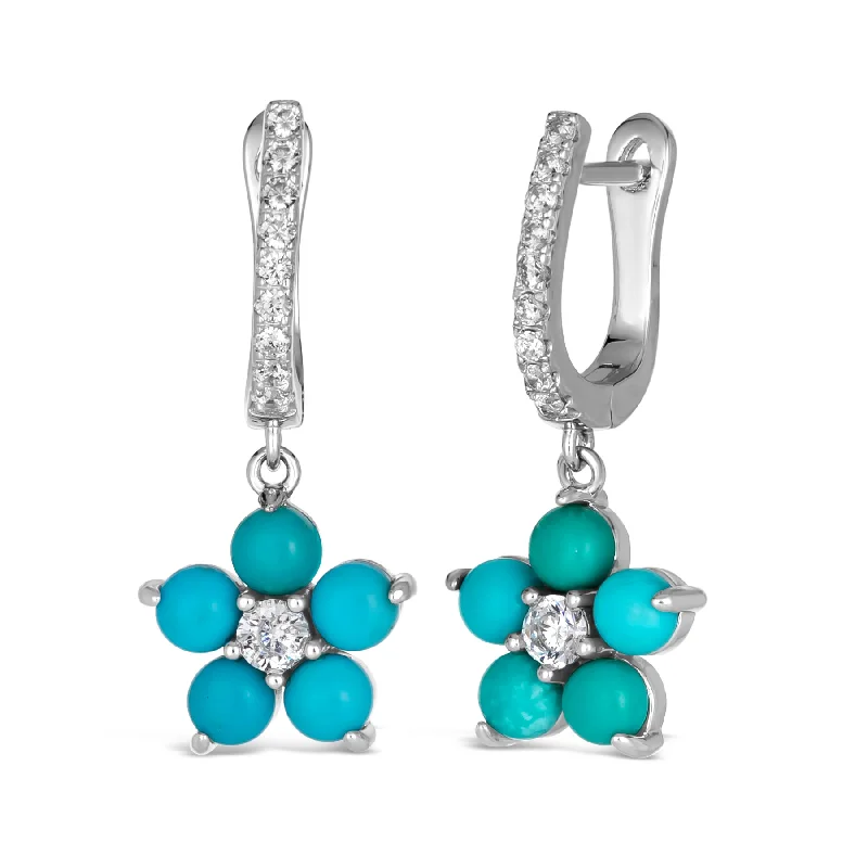 Best hoop earrings with lever-back closures for secure and easy wear-Olivia 73 Blue Turquoise Flower