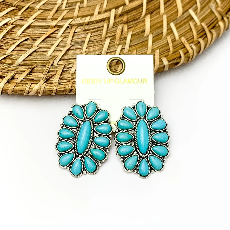 Best hoop earrings with geometric shapes for a modern and artistic appeal-Oval Cluster Earrings in Turquoise