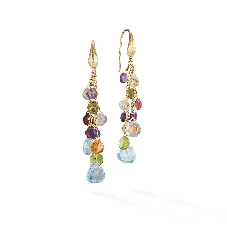 Hoop earrings with diamond-cut surfaces for added sparkle and shine-Paradise Collection 18K Yellow Gold Mixed Gemstone Multi Strand Earrings