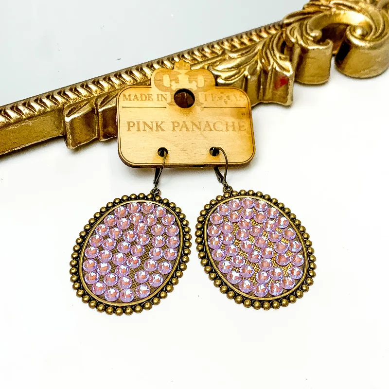 Best hoop earrings with geometric cuts for a sharp, modern appeal-Pink Panache | Bronze Tone Oval Earrings with Lavender Crystals