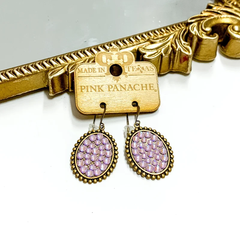 Best hoop earrings with Swarovski crystals for added sparkle and luxury-Pink Panache | Small Bronze Tone Oval Earrings with Lavender Crystals