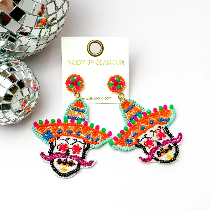 Best hoop earrings with rose gold for a romantic and warm aesthetic-Post Back Beaded Sugar Skull Earrings in Multicolor