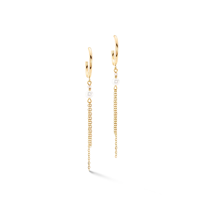 Hoop earrings with multi-tone finishes for a colorful and layered effect-Princess Pearls Chain hoop earrings gold-white