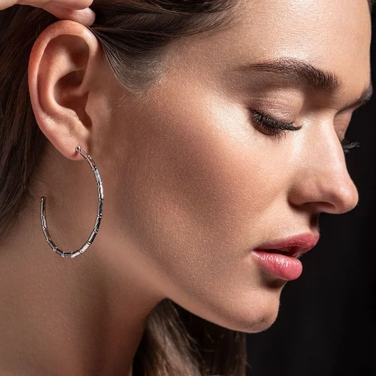 Hoop earrings with rhinestone-studded rims for a glamorous touch-Helios Hoop Earrings