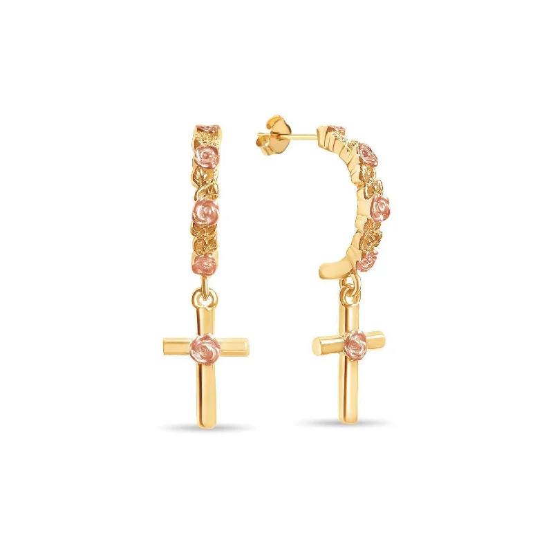 Small hoop earrings for a delicate and understated everyday wear-Rose-Kissed Cross Earrings