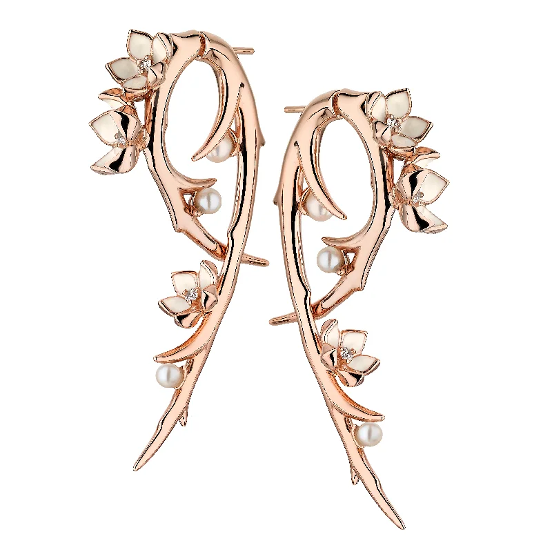 Hoop earrings with infinity loop designs for a continuous and eternal shape-Cherry Blossom Hook Earrings - Rose Gold Vermeil, Diamond & Pearl